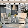 Muphyers Patio Rocking Swivel Chair Outdoor Wicker Rattan Bistro Set with Tempered Glass Side Table, Outdoor Patio Furniture Set for Garden, Deck, and Balcony, Beige
