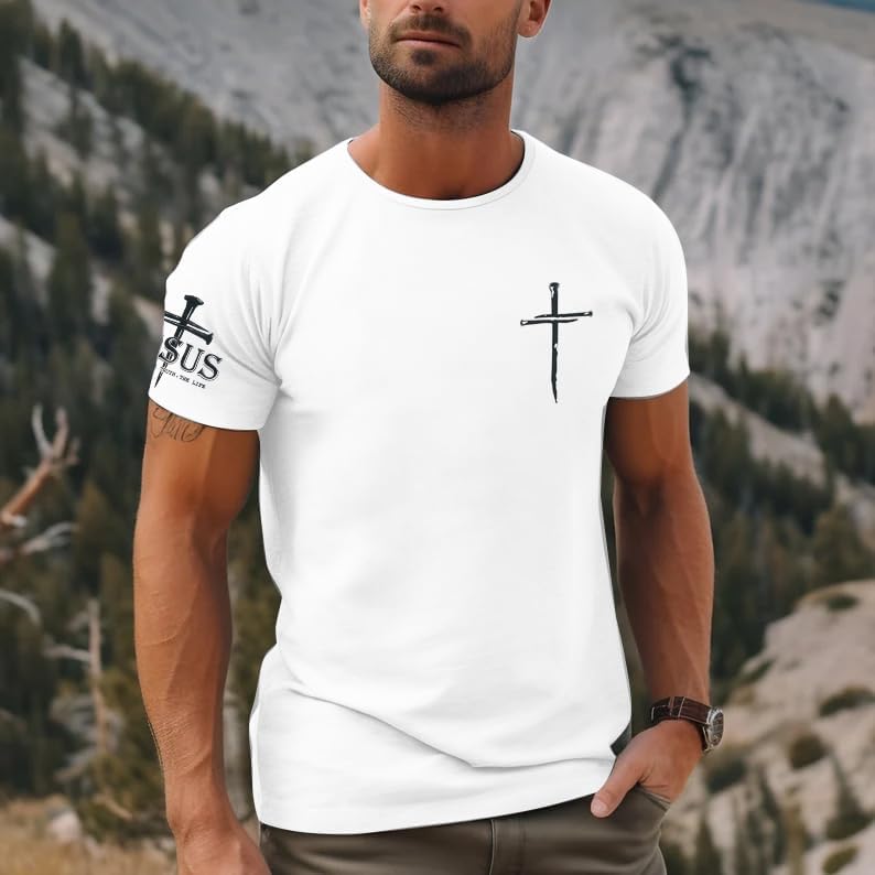Christian Shirts for Men Oversized Jesus Shirt Faith Cross Graphic Tees God Religious Gifts Short Sleeve Tops - Image 5