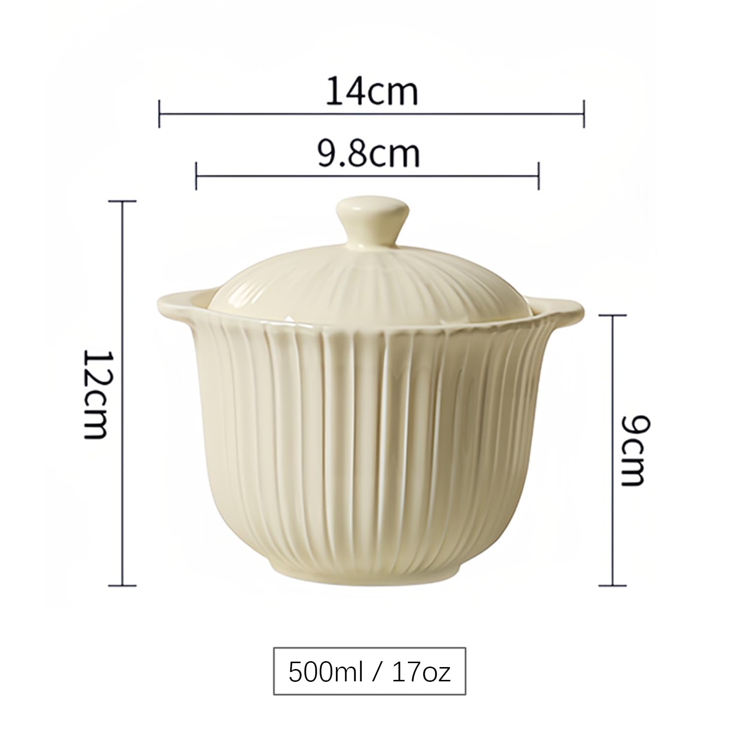 Cuenco pequeño con tapa, platos de sopa de cebolla, aptos para horno, microondas, taza de sopa (blanco, 500 ml)
