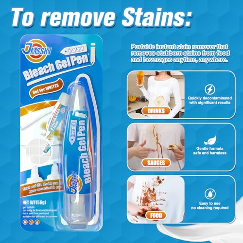 Image of Bleach Pen for Clothes & Grout, 4 in 1 Dual-Tip Stain Remover Gel Pen with Precision Tip & Brush Head, Portable Travel-Size for White Laundry, Bathroom Tile Lines, Mold & Mildew, Clothing DIY, Lemon