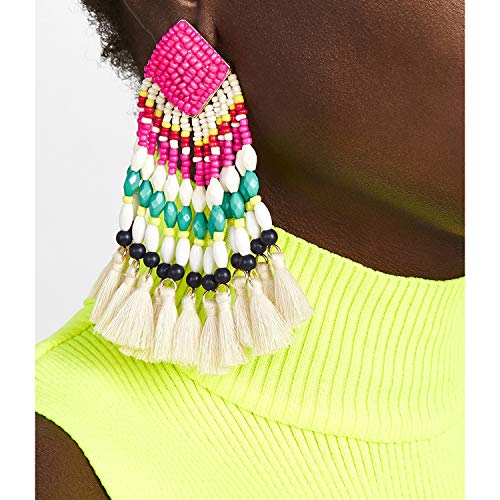 Image of Young & Forever Gift Boho Carnival Sea Island Long Tassel Earrings Handmade Beaded Bohemian Women Statement Beads Dangle Earrings Ethnic Jewelry Fringe Earrings