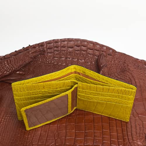 Image of HATA Black Yellow Bifold Leather Wallet for Men, Exotic Double-Sided Leather Wallet with RFID Blocking & ID Window Credit Card Holder, Handmade Gift for Birthday, Anniversary, Father's Day VILE-219