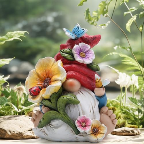 Hodao Gnome Figurine Decorations Indoor Home Decor Butterfly Bee Seven Star Ladybug - Dancing Spring Petal Gnome - Summer Garden Patio Gnome Sculpture Decorations  thumb #3