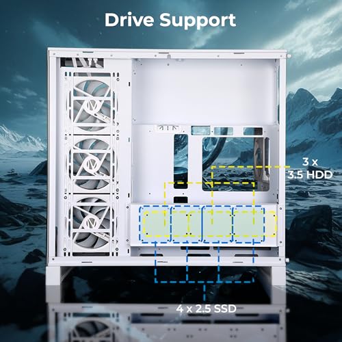 Image of Zebronics Premium Gaming Case, Full-Tower, EATX, ATX, 5 ARGB Fans, Upto 480mm AIO Support, Type-C, USB 3.0, Vertical GPU, Dual Chamber, Magnetic Dust Filter (Shadowcore, White)