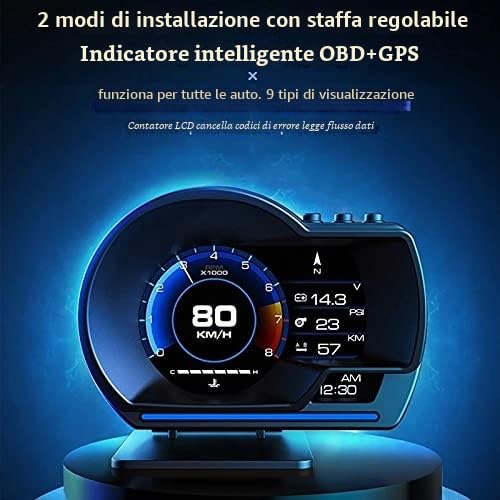 Car HUD Dual System Head Up Display Digital OBD2/GPS Tachimetro, Smart Gauge Car HUD Tachimetro Turbo RPM Alarm per Auto Truck