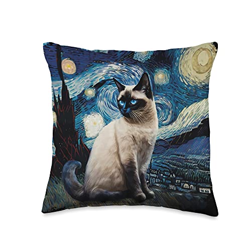 Cute Van Gogh Starry Night Cat Siamese Cat Lover Funny