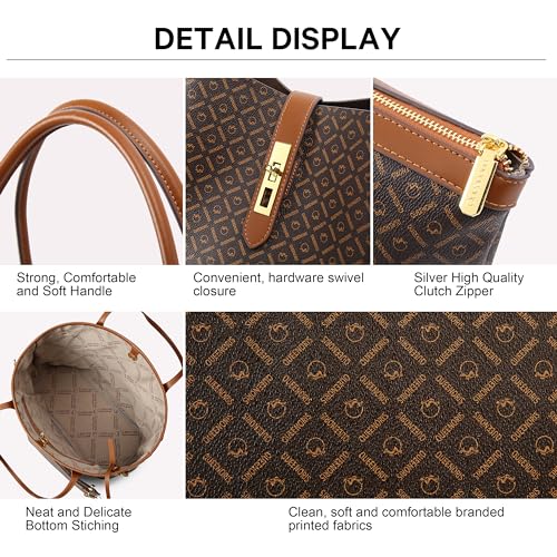 Bolso tote para mujer Queenoris, bolso de mano y hombro con asa superior, de gran capacidad, diseño retro y elegante, con clutch incluida | PVC miniatura 5