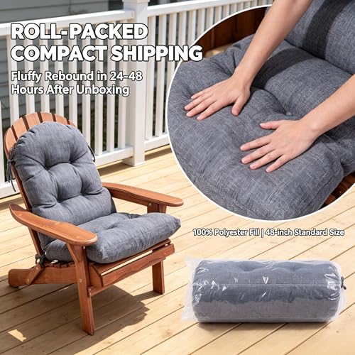 Image of QILLOWAY Outdoor High Back Chair Cushion for Adirondack, All Weather Rocking Chair Cushions Thick Padded Replacement for Patio Furniture Set of 2,Charcoal Grey, Black