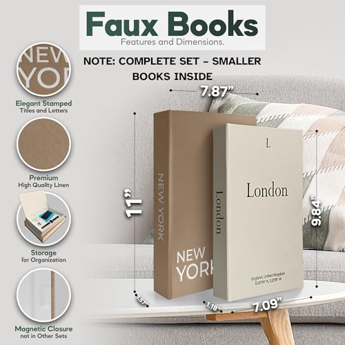 Image of Faux Book Storage Box Set - Decorative Faux Books with Hidden Storage for Coffee Table Decor, Bookshelf or Mantle - Linen Decorative Boxes (Set of 2) - Aesthetic Book Decor for Home