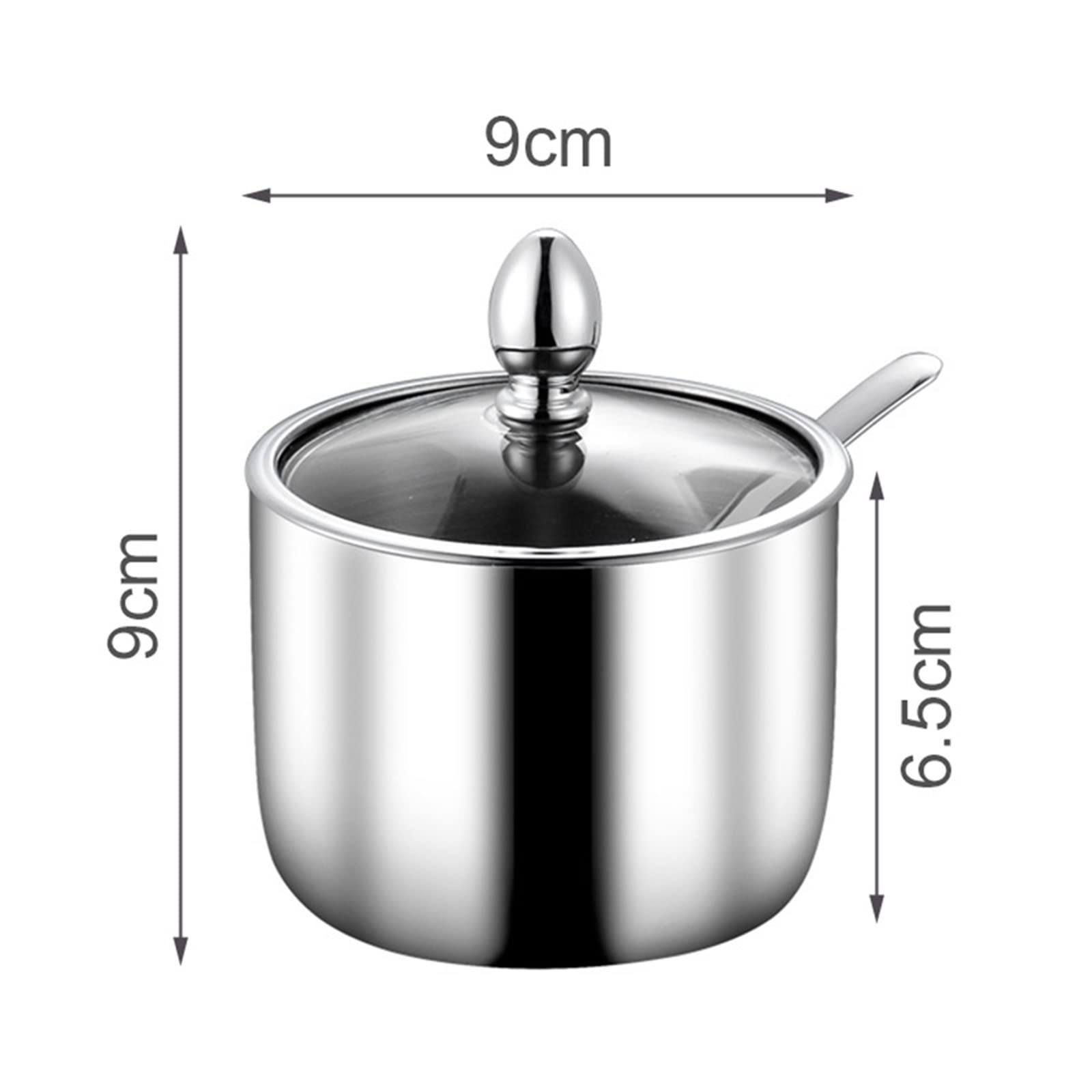 Sucrier, Pot d'assaisonnement en Acier Inoxydable, Ensemble de boîtes à épices avec Couvercle en Verre Transparent, Pots à sel, Ensemble de récipients de Cuisine