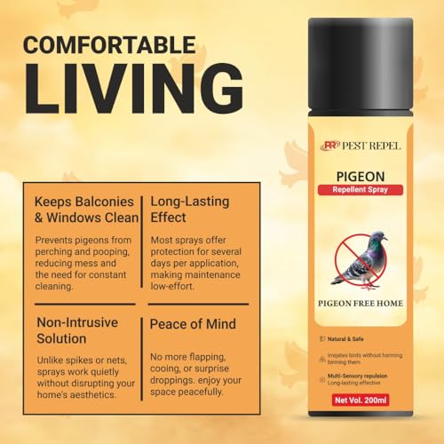 Image of Pigeon Repellent Spray for Balcony, Terrace & Home | Anti Bird Sprays for Window, AC Outdoor Area, Roof, Parking & Garden | Easy to Use Outdoor Protection 200ml
