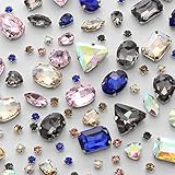 TANOSII Sew on Rhinestones 100 PCS Mixed Shapes Glass Rhinestones Sew on Crystal Gems Mental Flatback with Silver Claw for Jewelry Crafts Clothes Shoes Costume Garment Mixed Colors B