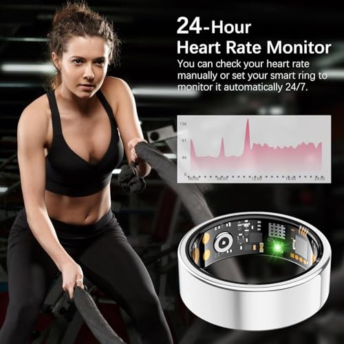 Image of Ring Health Tracker for Women Men, Fit Ring with Heart Rate,Blood Oxygen,Sleep Monitor,Calories, Step Counter, IP68 Waterproof Smart Ring for iPhone & Android, No Subscription Fee (Silver, 7#)