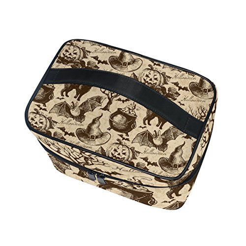 Giovanior Vintage Halloween Black Cat Bat Print Large Cosmetic Bag Travel Makeup Organizer Case Holder For Women Girls… #TOP2