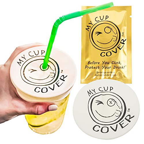 My Cup Cover Drink Protection Cap (12 Pack) - The Original Cup Cover for Drink Spiking Prevention, Reusable, Individually Wrapped Latex Drink Covers with Straw Hole, Fits All Cup Sizes