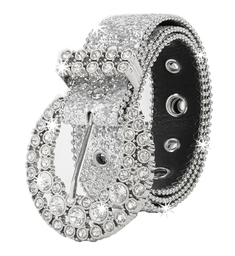 Women Rhinestone Belt Western Cowgirl Cowboy Bling Studded Leather Belt for Jeans Pants (suit for waist 27-39