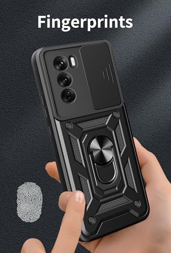 Image of SPAZY CASE Oppo Reno 12 Pro 5G Back Cover | Heavy Duty Hybrid Case with 360 Degree Rotating Finger Ring Holder + Slider Shutter Camera Protection Case for Oppo Reno 12 Pro 5G 5G - Black
