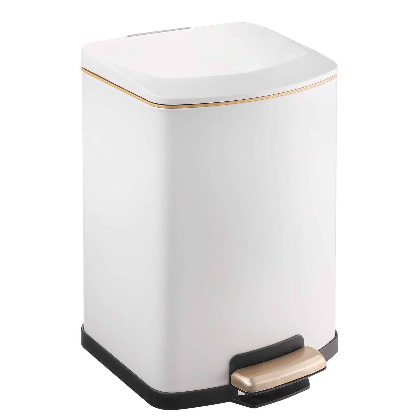 Cubo De Basura Con Tapa 10L | Blanco | 4 Mosquetones | Plástico PE | Para Baño, Cocina, Habitación