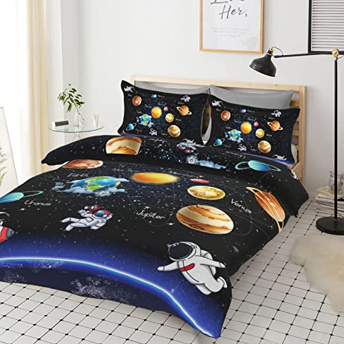 Faiiuerk Solar System Comforter Cover Queen Size, Space Astronaut Duvet Cover Set For Boys Girls, Galaxy Space Themed Bedroom Decor Room Bedding Set 3 Pieces (1Duvet Cover +2Pillowcase) #TOP2