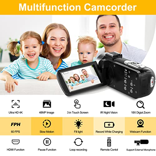 Heegomn 4K Video Camera Camcorder Ultra Hd 4K 48Mp Youtube Vlogging Camera Recorder With 3.0" Ips Touch Screen,Ir Night Vision 18X Digital Zoom Include 2 Batteries & 32Gb Sd Card #TOP1