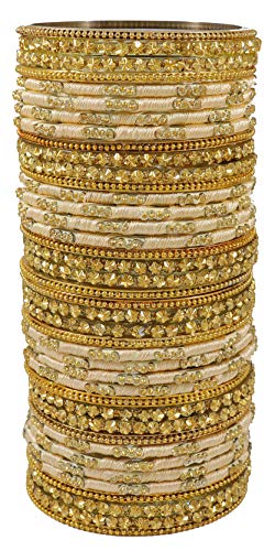 Image of NMII Glass and Silk Thread Zircon Gemstone Bangle Set For Women /Girls