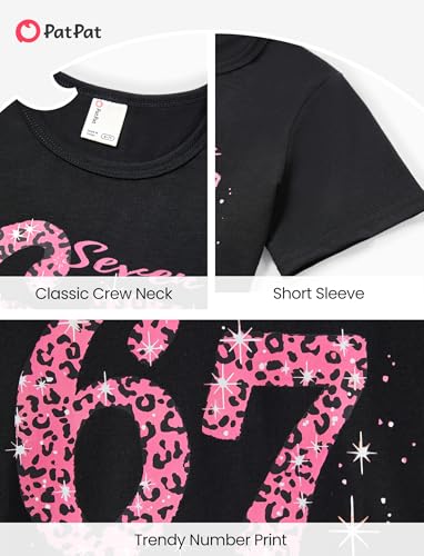 Image of PATPAT Girls Crewneck Short Sleeve Graphic Tees Animal Print Shirts Cute Summer Outfits 5-12 Years