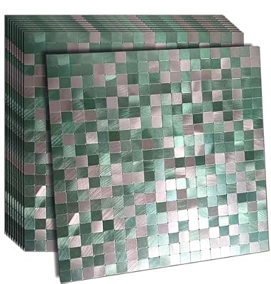 weimeisc 10 Sheets Peel and Stick Backsplash Tile for Kitchen, Self-Adhesive Mosaic Tile, Decorating for Bathroom Vanities?Fireplace Décor, Laundry Table (Frosted Green&Silver)