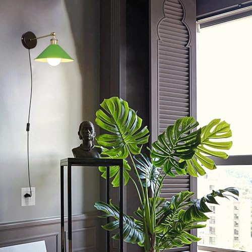 Image of ANYE Wall Sconce UL Plug-in Cord Bronze E26 Base Retro Minimalist Style Macaron Green Iron Shade Wall Light Fixture for Cabinet Kitchen Hotel Bulb Sold Separately