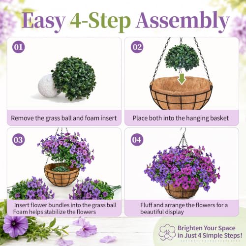 Image of 2 Set Outdoor Artificial Hanging Flower Baskets with Coco Liners, Purple
