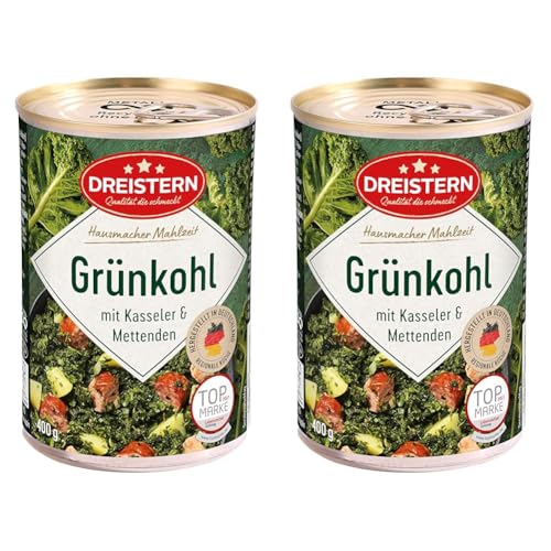 DREISTERN Grünkohl mit Kasseler und Mettenden 400 g I leckeres Fertiggericht mit Gemüse in der praktischen recycelbaren Konserve I Kombination Kasseler& Mettenden (Packung mit 2)