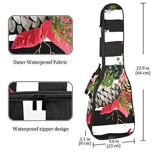 Housse de transport vintage pour ukulélé soprano ténor et concert avec fleurs poinsettia sur rayures noires et blanches… - Les Beatles, Paul McCartney, John Lennon, RIngo Starr, George Harrison Housse de transport vintage pour ukulélé soprano ténor et concert avec fleurs poinsettia sur rayures noires et blanches… – Image 5