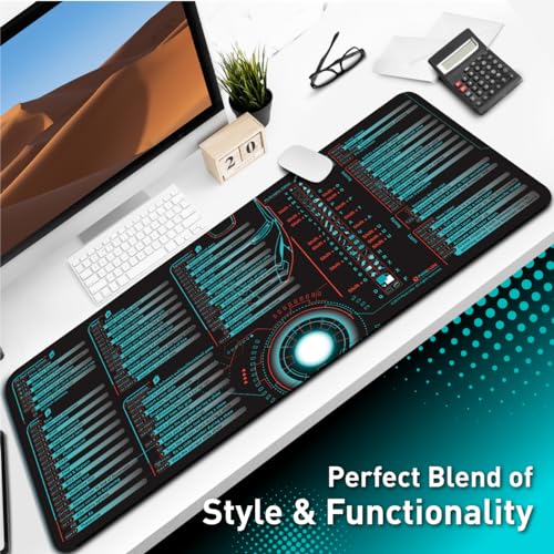 Image of Pixiecube Windows, Office, Excel, Adobe Photoshop Shortcut Keys Extended Large Mouse Pad | Gaming Desk Mat for PC. Stitched Edge Non-Slip Base Mousepad, Keyboard Mat