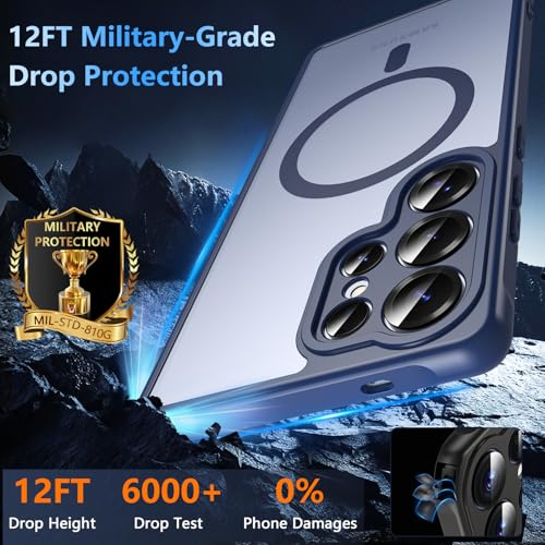 Image of OWKEY Galaxy S25 Ultra Case 6.86'',Magnetic S25 Ultra Case for Magsafe with Tempered Glass Screen, [Shockproof Military] Transparent Back Slim Bumper Cover Phone Case Galaxy S25 Ultra, Blue