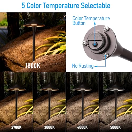 Image of LEONLITE 6-Pack 5CCT Low Voltage LED Pathway Lights, Saucer Head