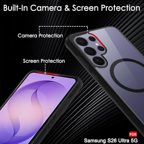 Image of TheGiftKart for Samsung S26 Ultra Case, Hard Clear Back Cover Compatible with MagSafe, Non-Yellowing Back, Hybrid Protective Transparent Galaxy S26 Ultra Back Cover (PC & TPU, Black Sides)