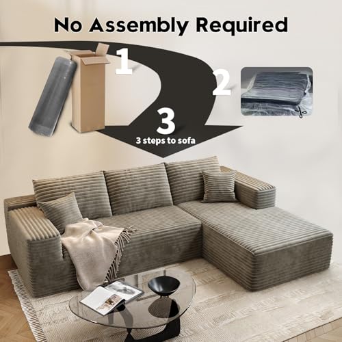 Image of 107.5 inch Cloud Modular Sectional Sofa Couch with L-Shape Chaise,Modern Minimalist Upholstered Couches for Living Room Bedroom,Deep Seat Corner Couch,No Assembly Required (Camel,Right Facing Chaise)