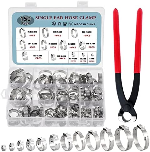 150PCS Edelstahl Einohr-Schlauchschellen mit Schlauchklemmzange, ...