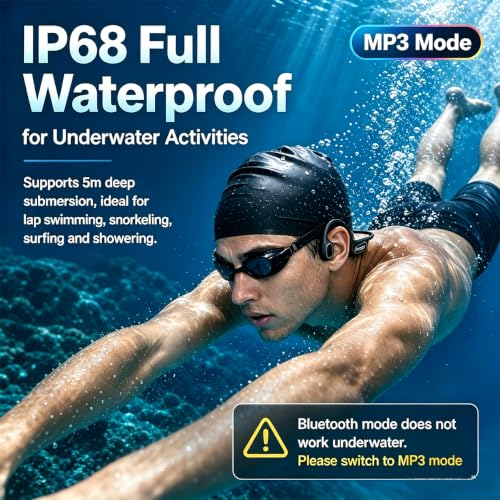 Image of Full-Coverage Liquid Silicone Swimming Headphones,IP68 Waterproof Underwater Headphones, Bluetooth 6.0&MP3 with 32GB Memory Card,Soft /Skin-Comfortable Open Ear Bone Conduction Swim Earbuds(Black