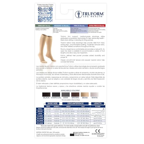 Image of Truform 20-30 mmHg Compression Stockings for Men and Women, Knee High Length, Closed Toe, Charcoal, 2X-Large (Pack of 5)