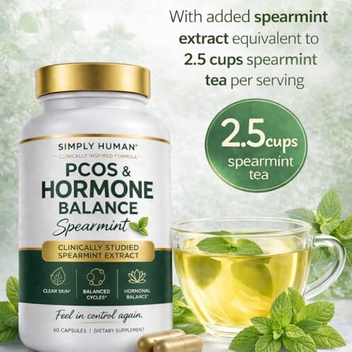 Image of Simply Human PCOS & Hormone Balance Spearmint Capsules | Clinically Studied for Hormonal Balance, Clear Skin & Regular Cycles | 60 Vegan Capsules | 100% Natural