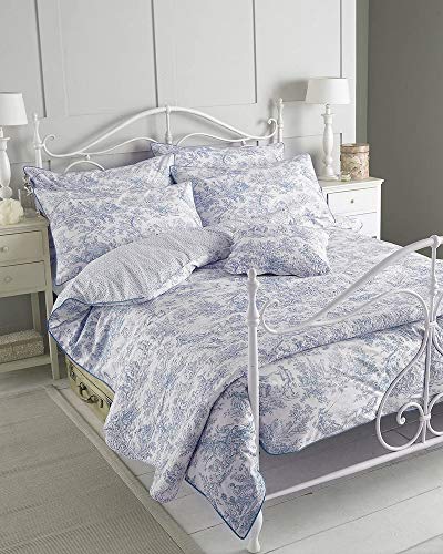 Riva Paoletti Canterbury Tales King DUVet Cover Set - Blauw - Vintage Toile De Jouy Patroon - 2 x kussenslopen inbegrepen - 200 draadtelling - 100% katoen - 230 X 220 cm (91" X 87" inch)