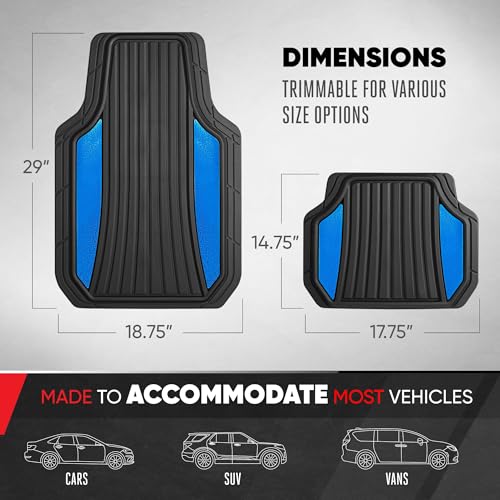 Image of Motor Trend ChromeTech Car Floor Mats Full Set - Durable Rubber Floor Mats for Cars with Two Tone Accent, All Weather Interior Protection for Front and Rear with Non-Slip Backing, Black /Blue