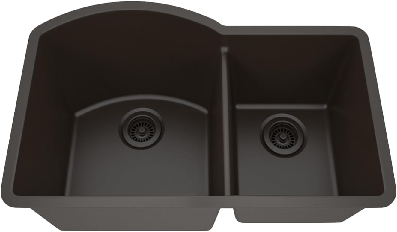 32" x 20" Quartz Kitchen Sink, 70/30 Double Bowl Kitchen Sinks, Drop -in Undermount Sink, large sinks Quartz Galaxy Mocha Kitchen Sink, Double Sink Kitchen, LP-7030-M-SO