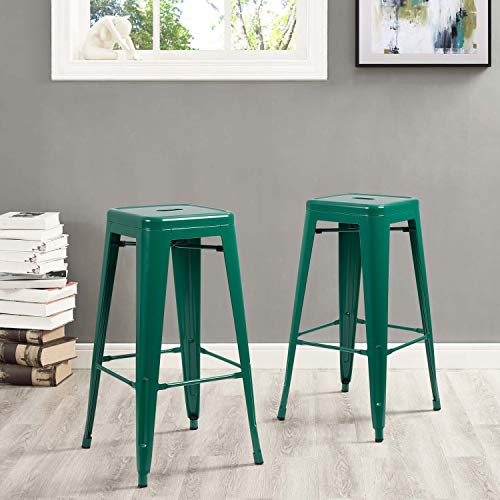 Image of Devoko Metal Bar Stools 30 inch Indoor Outdoor Stackable Barstools Modern Style Industrial Vintage Counter Bar Stools Set of 4 (30 inch, Green)