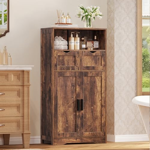 TEENFON Storage Cabinet with 2 Drawers & 2 Shelves, Kitchen Cabinet, Bathroom Storage Cabinet for Living Room, Bathroom, Home Office, Entryway, Rustic Brown,CNSNG066F by TEENFON - Image 4