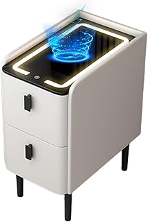 Mesita de noche inteligente de carga inalámbrica con luz de 3 colores y 2 cajones para dormitorio, color azul