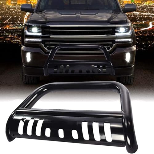 Bull Bar Replacement for 2007-2018 Chevy Silverado Tahoe Suburban Avalanche/GMC Sierra Yukon XL1500, for 2007-2014 Cadillac Escalade, 3' Tube Brush Push Front Bumper Grill Grille Guard With Skid Plate
