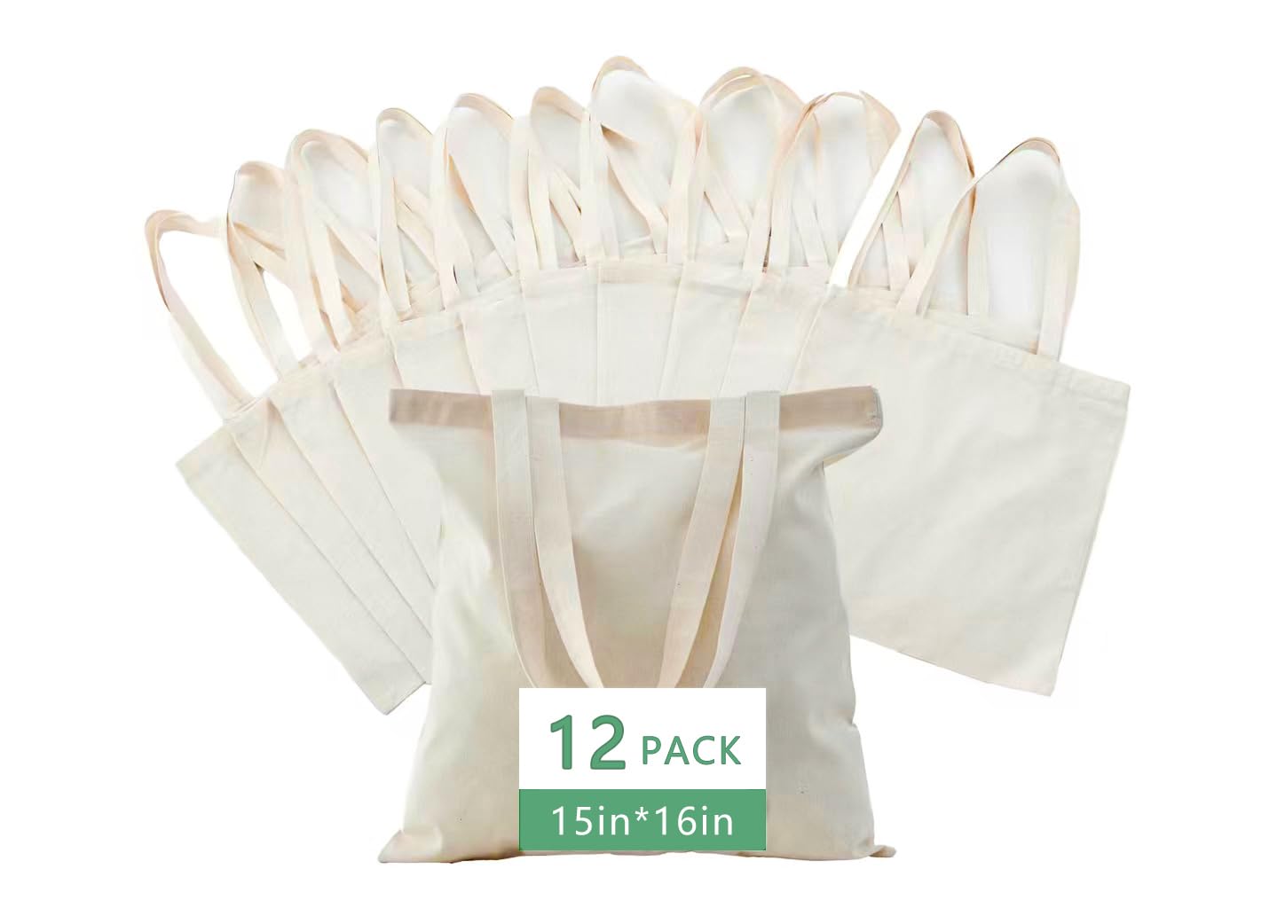 Zenloria Canvas Tote Bags 15x16 – 2 | 6 | 12 Pack Reusable Cotton Totes for Grocery, Crafts, DIY, Painting