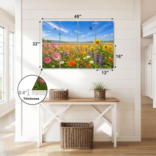 8 paneles acústicos decorativos para pared con diseño Floral de campos de flores y golondrinas bajo cielo azul, tamaño 48"x32", para estudio de grabación y sala de juegos miniatura 3