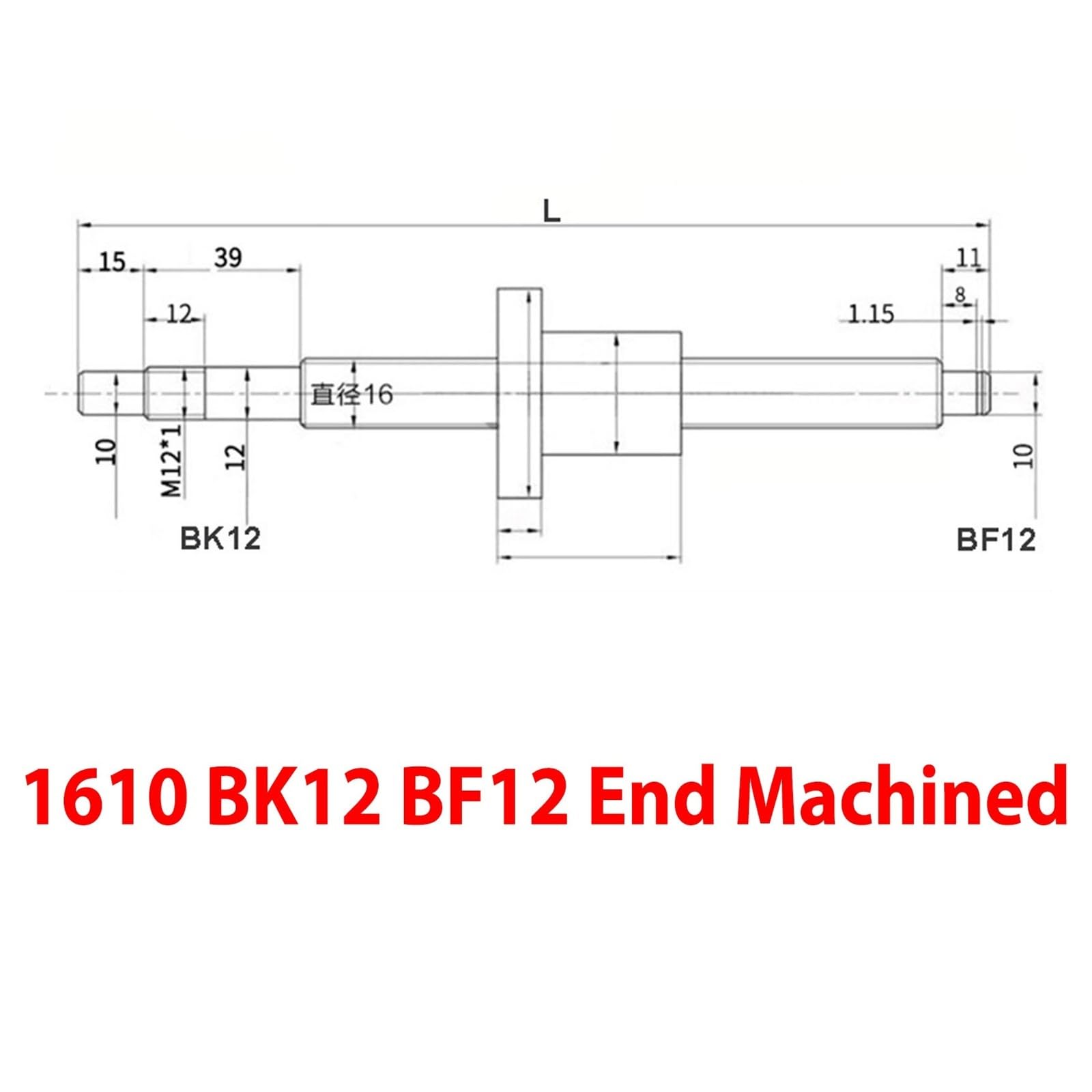 Zestaw śrub kulowych, SFU1610 Lewa śruba kulowa z nakrętką 16x10mm C7 walcowana, gatunek BK12 BF12 koniec 400-1000mm(800mm)